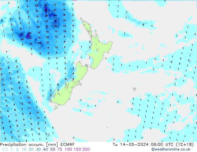 Precipitation accum. ECMWF mar 14.05.2024 06 UTC