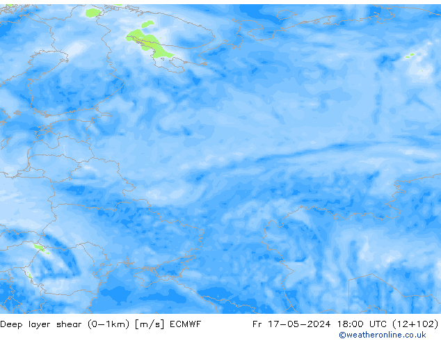 Deep layer shear (0-1km) ECMWF пт 17.05.2024 18 UTC