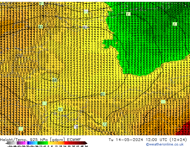 Hoogte/Temp. 925 hPa ECMWF di 14.05.2024 12 UTC