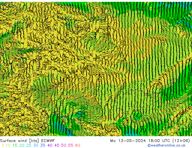 Prec 6h/Wind 10m/950 ECMWF Mo 13.05.2024 18 UTC