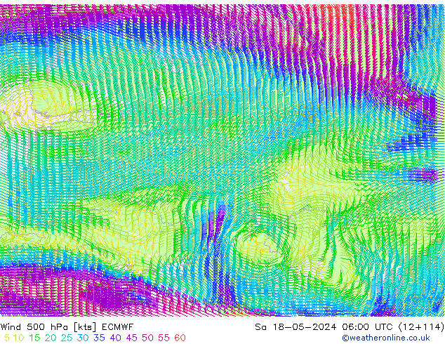 ветер 500 гПа ECMWF сб 18.05.2024 06 UTC