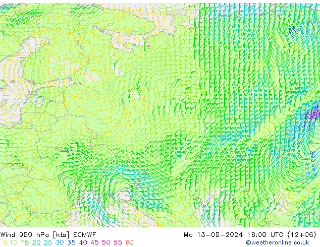 Prec 6h/Wind 10m/950 ECMWF Mo 13.05.2024 18 UTC