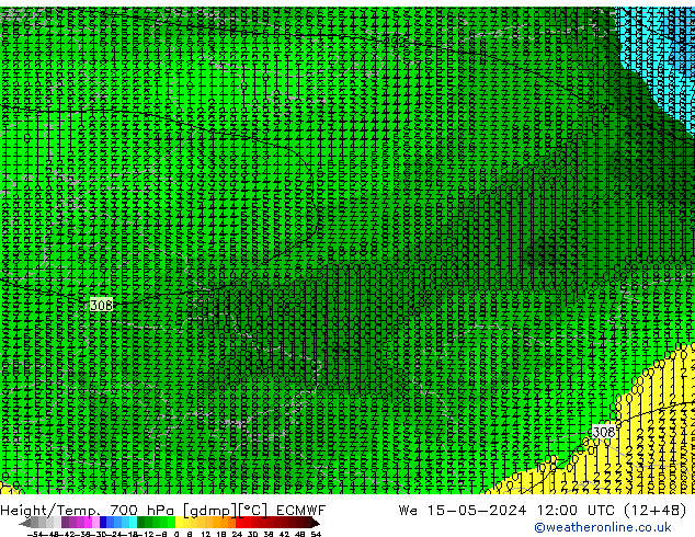 Yükseklik/Sıc. 700 hPa ECMWF Çar 15.05.2024 12 UTC
