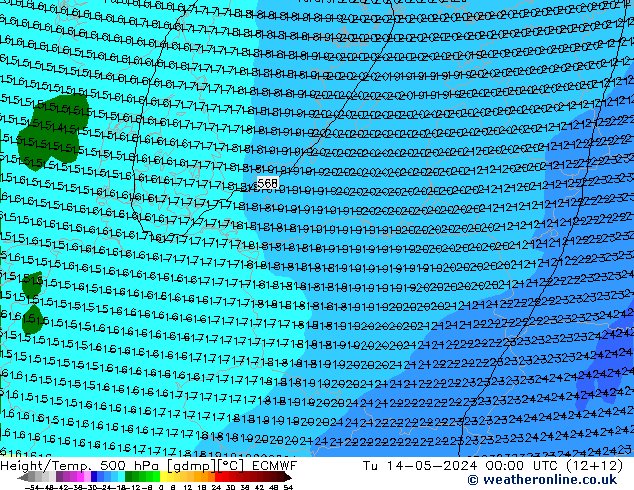 Z500/Rain (+SLP)/Z850 ECMWF Tu 14.05.2024 00 UTC