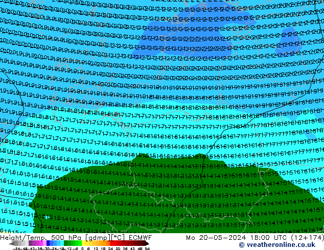 Height/Temp. 500 hPa ECMWF Po 20.05.2024 18 UTC