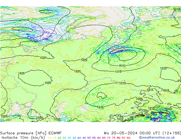 Isotachen (km/h) ECMWF Mo 20.05.2024 00 UTC
