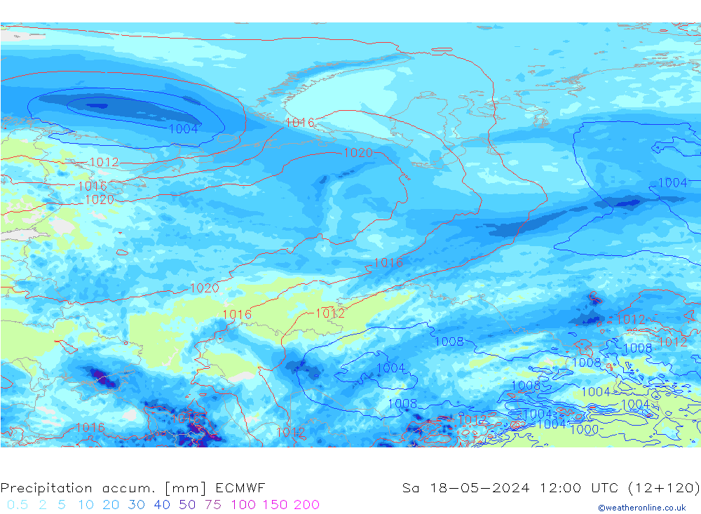 Precipitation accum. ECMWF Sa 18.05.2024 12 UTC