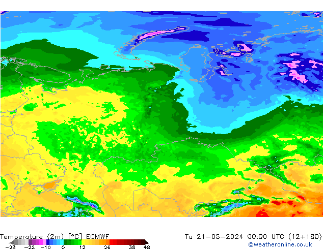 Temperatuurkaart (2m) ECMWF di 21.05.2024 00 UTC