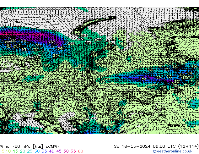 Wind 700 hPa ECMWF Sa 18.05.2024 06 UTC