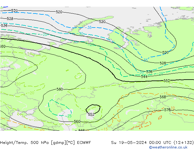 Height/Temp. 500 hPa ECMWF So 19.05.2024 00 UTC