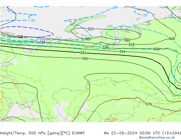 Z500/Rain (+SLP)/Z850 ECMWF We 22.05.2024 00 UTC