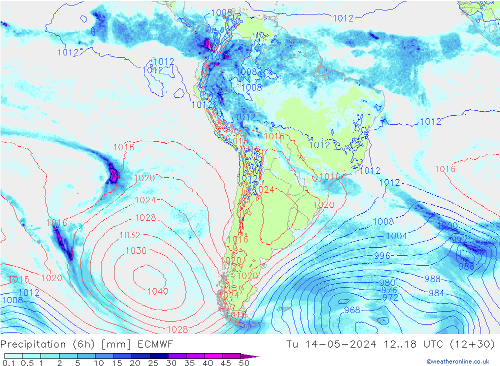 Z500/Yağmur (+YB)/Z850 ECMWF Sa 14.05.2024 18 UTC