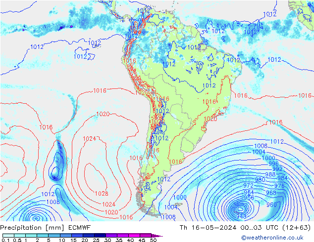 Precipitazione ECMWF gio 16.05.2024 03 UTC