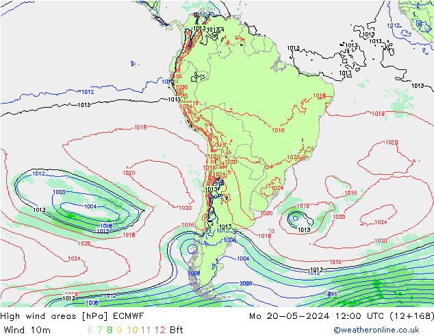 High wind areas ECMWF пн 20.05.2024 12 UTC