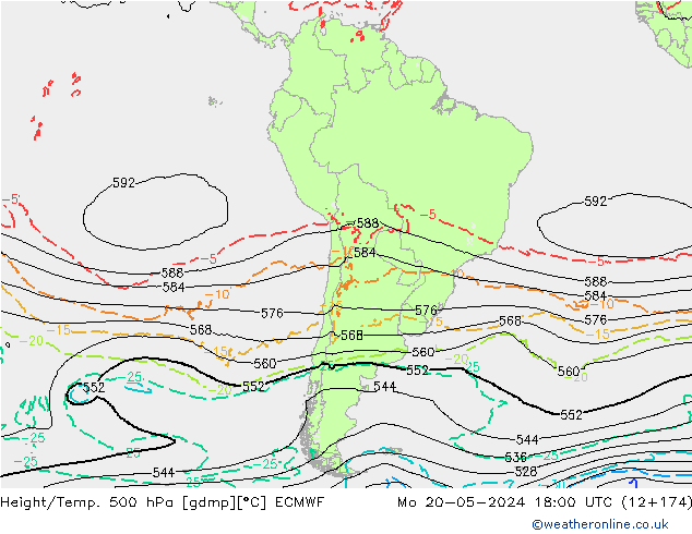 Z500/Rain (+SLP)/Z850 ECMWF Po 20.05.2024 18 UTC