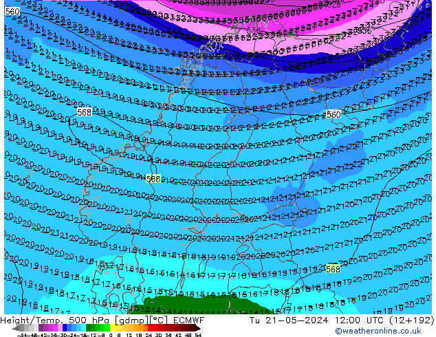 Z500/Rain (+SLP)/Z850 ECMWF mar 21.05.2024 12 UTC