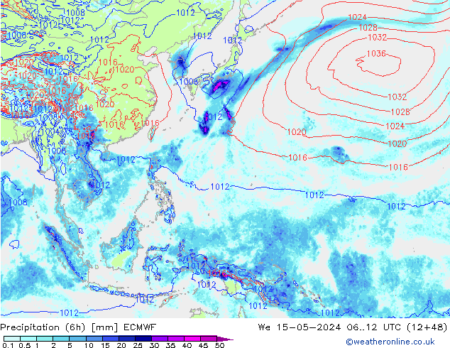 Precipitación (6h) ECMWF mié 15.05.2024 12 UTC