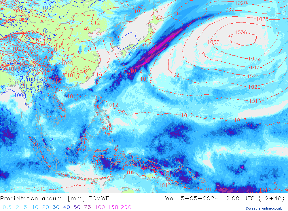 Precipitation accum. ECMWF ср 15.05.2024 12 UTC