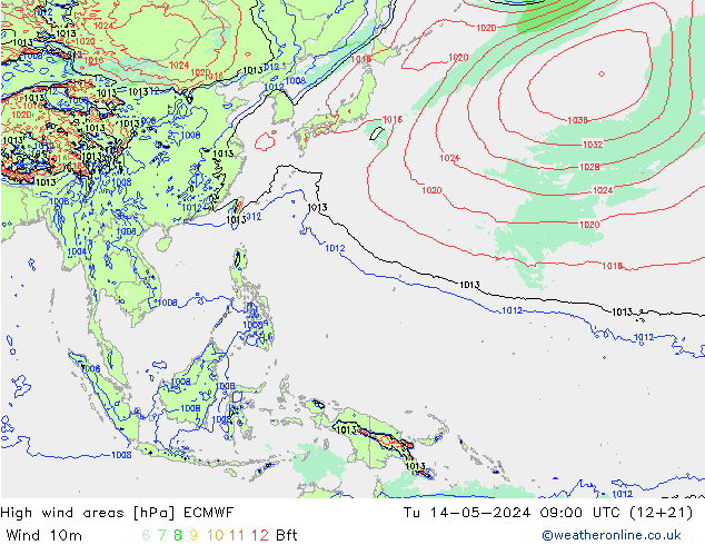 yüksek rüzgarlı alanlar ECMWF Sa 14.05.2024 09 UTC