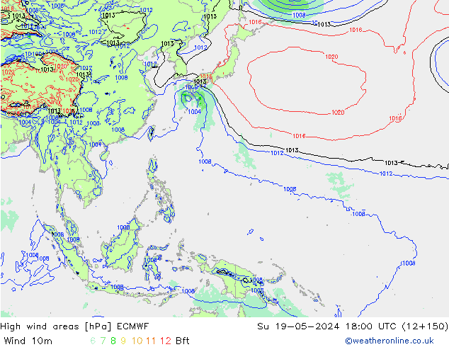 High wind areas ECMWF Вс 19.05.2024 18 UTC