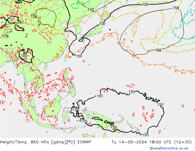 Z500/Rain (+SLP)/Z850 ECMWF wto. 14.05.2024 18 UTC