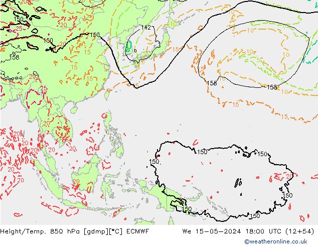 Height/Temp. 850 hPa ECMWF Mi 15.05.2024 18 UTC