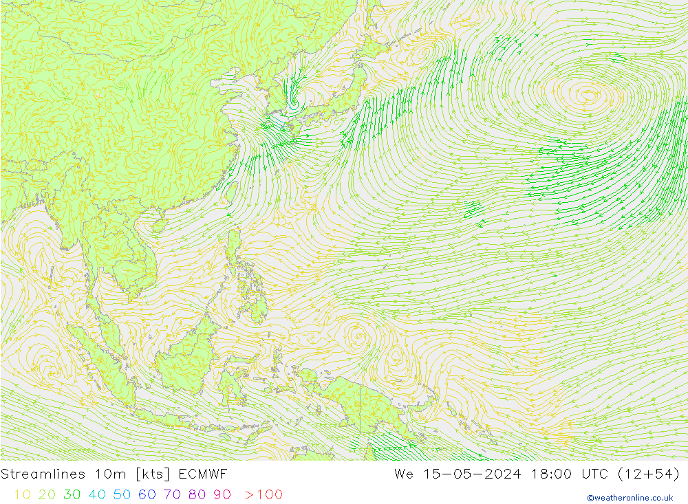 Ligne de courant 10m ECMWF mer 15.05.2024 18 UTC