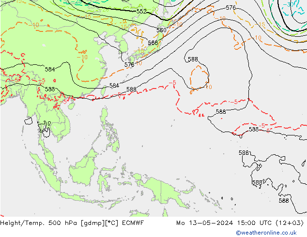 Hoogte/Temp. 500 hPa ECMWF ma 13.05.2024 15 UTC