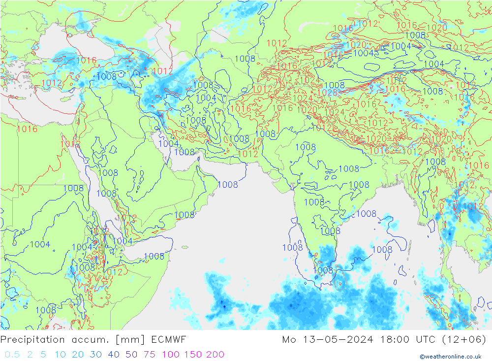 Precipitation accum. ECMWF Po 13.05.2024 18 UTC