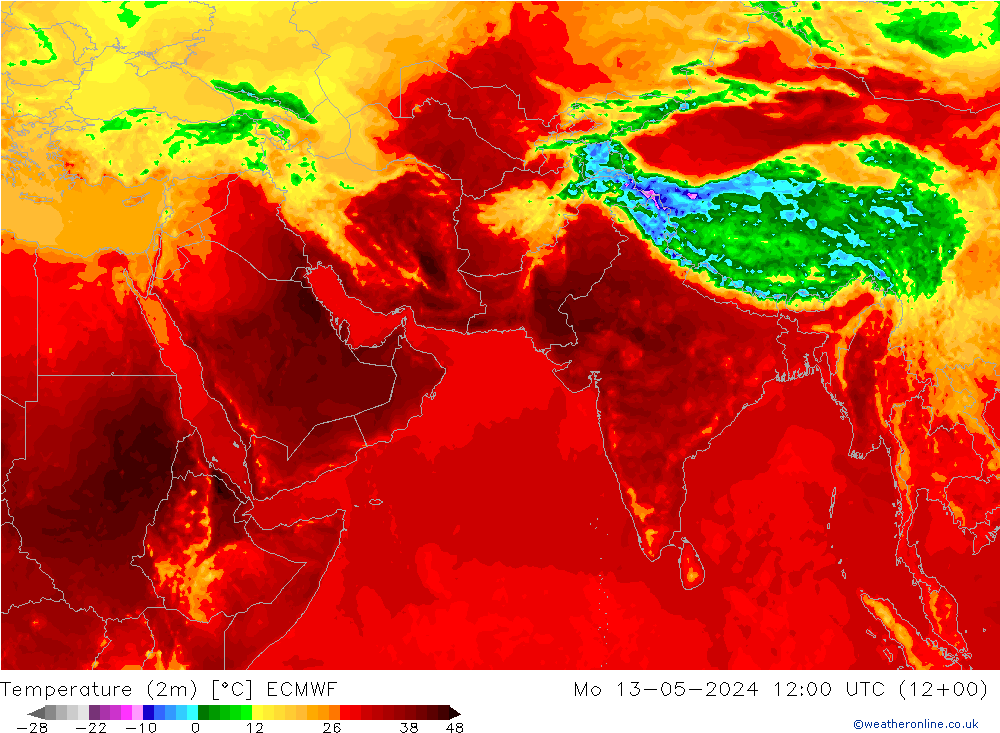 карта температуры ECMWF пн 13.05.2024 12 UTC