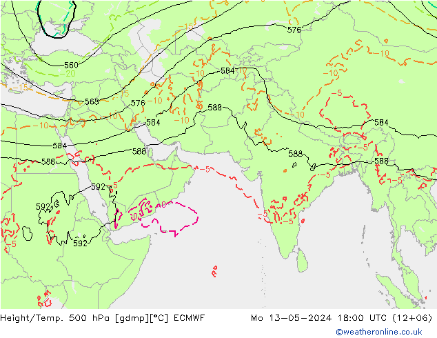 Z500/Rain (+SLP)/Z850 ECMWF 星期一 13.05.2024 18 UTC