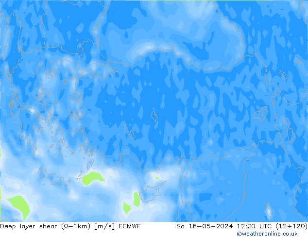 Deep layer shear (0-1km) ECMWF za 18.05.2024 12 UTC