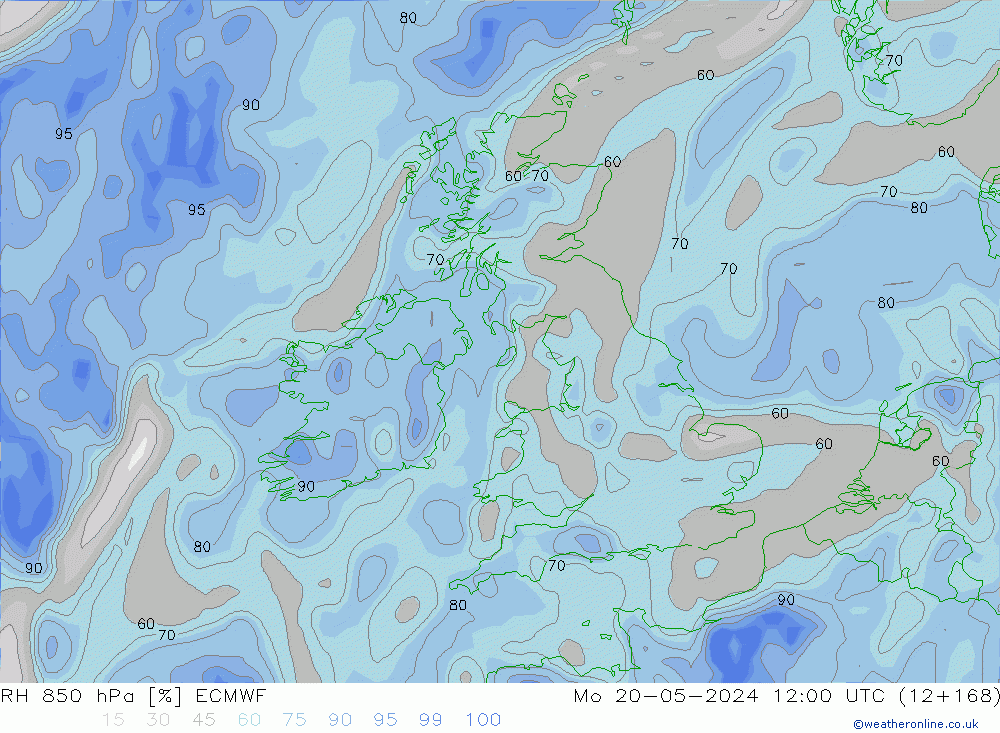 RH 850 hPa ECMWF lun 20.05.2024 12 UTC