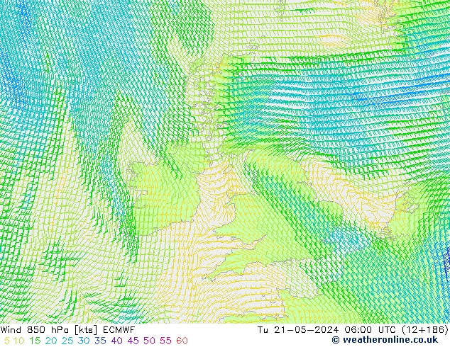 Rüzgar 850 hPa ECMWF Sa 21.05.2024 06 UTC