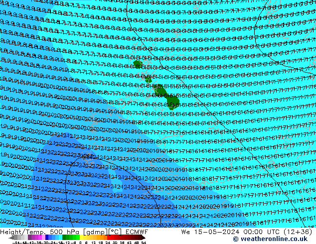 Z500/Rain (+SLP)/Z850 ECMWF St 15.05.2024 00 UTC