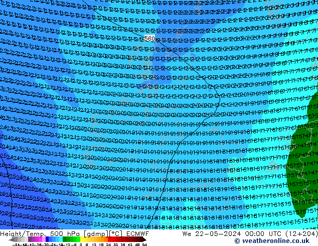 Z500/Rain (+SLP)/Z850 ECMWF We 22.05.2024 00 UTC