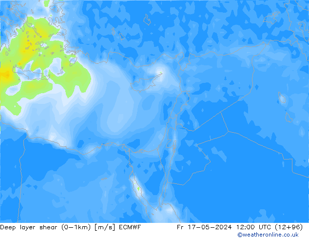 Deep layer shear (0-1km) ECMWF ven 17.05.2024 12 UTC