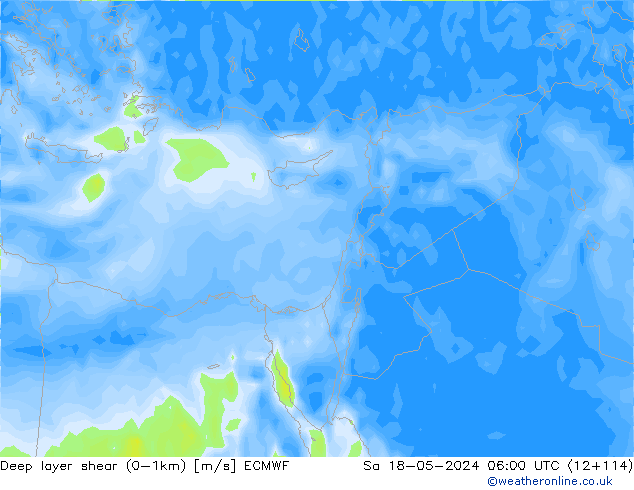 Deep layer shear (0-1km) ECMWF Sáb 18.05.2024 06 UTC