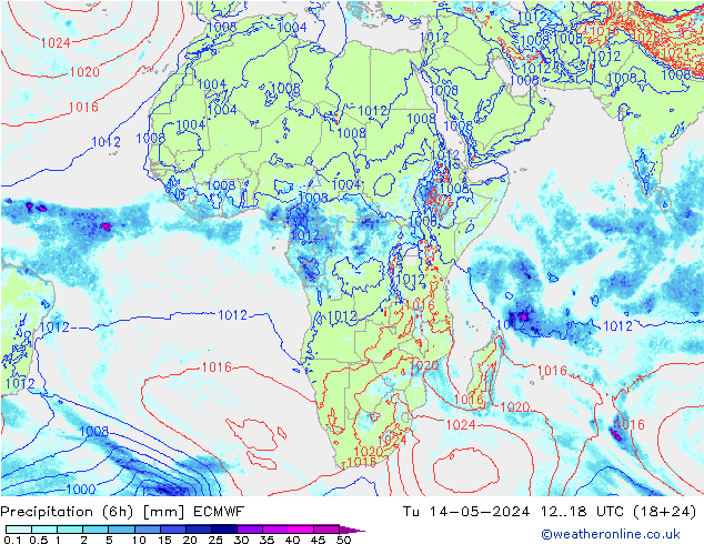 Precipitation (6h) ECMWF Tu 14.05.2024 18 UTC