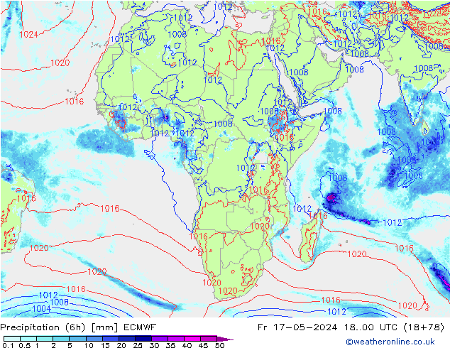Precipitation (6h) ECMWF Pá 17.05.2024 00 UTC