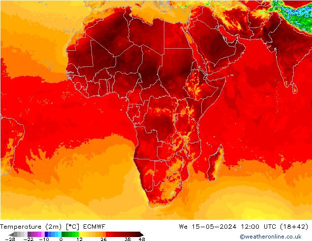 Sıcaklık Haritası (2m) ECMWF Çar 15.05.2024 12 UTC