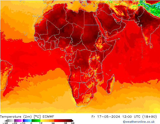 Temperatura (2m) ECMWF Sex 17.05.2024 12 UTC