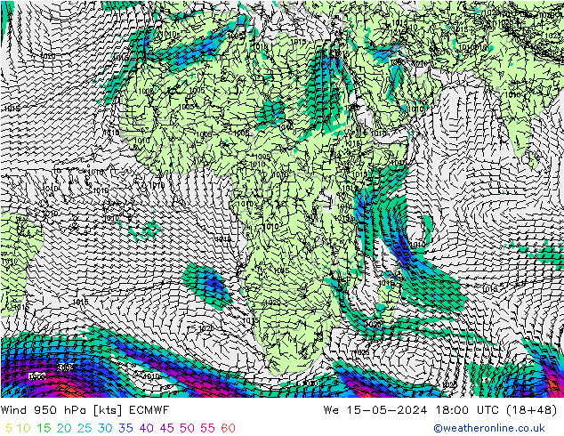 Wind 950 hPa ECMWF We 15.05.2024 18 UTC