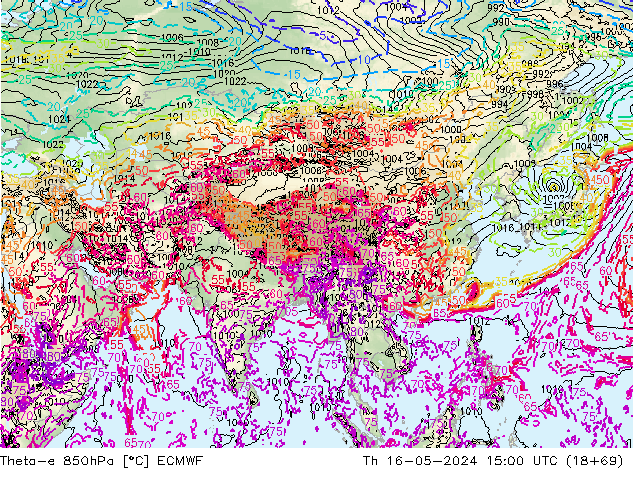 Theta-e 850гПа ECMWF чт 16.05.2024 15 UTC