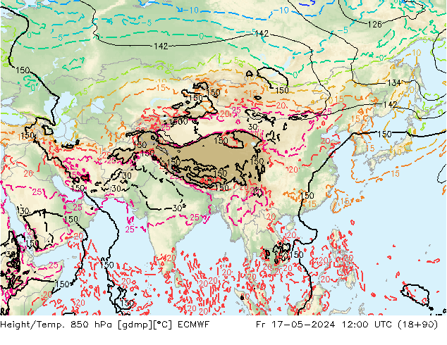Height/Temp. 850 гПа ECMWF пт 17.05.2024 12 UTC