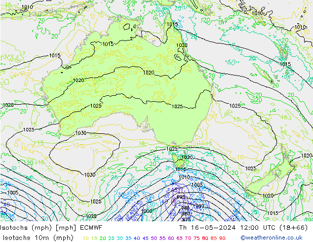 Isotachen (mph) ECMWF do 16.05.2024 12 UTC