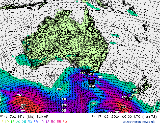 Wind 700 hPa ECMWF Pá 17.05.2024 00 UTC