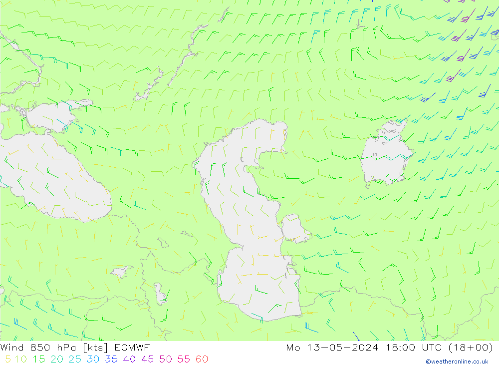 Wind 850 hPa ECMWF Mo 13.05.2024 18 UTC