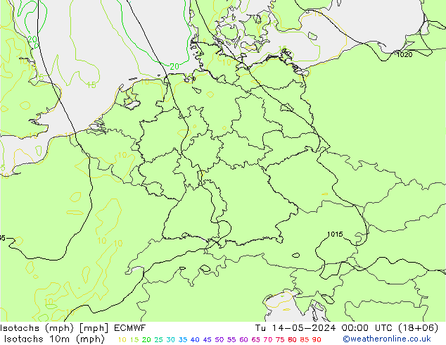 Isotachs (mph) ECMWF 星期二 14.05.2024 00 UTC