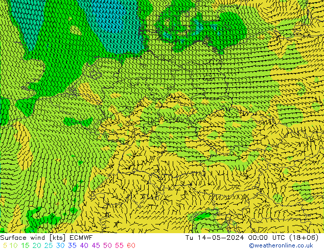 Prec 6h/Wind 10m/950 ECMWF mar 14.05.2024 00 UTC